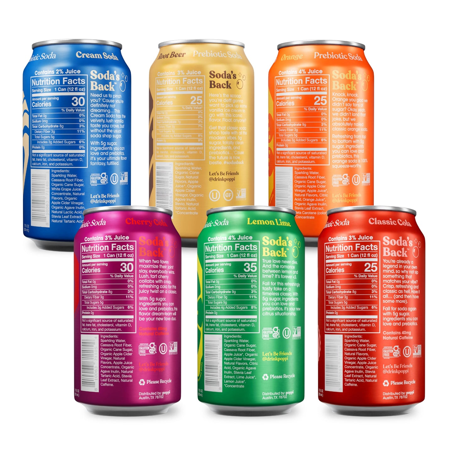 poppi Sparkling Prebiotic Soda with Apple Cider Vinegar, Game Day Variety Pack, 12 Fl Oz, Pack of 12