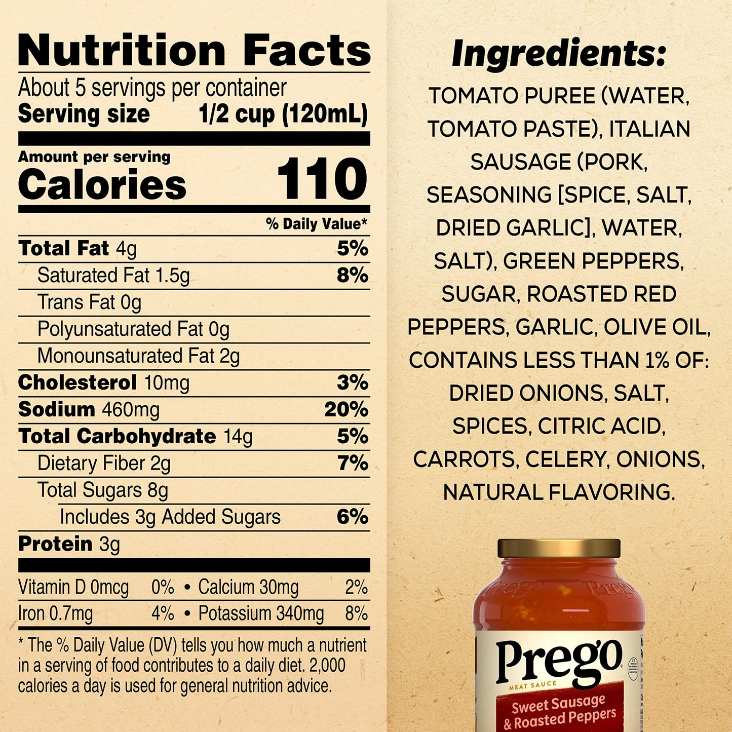 Prego Sweet Sausage And Roasted Peppers Pasta Sauce, 23.5 Oz Jar