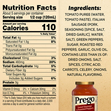Prego Sweet Sausage And Roasted Peppers Pasta Sauce, 23.5 Oz Jar
