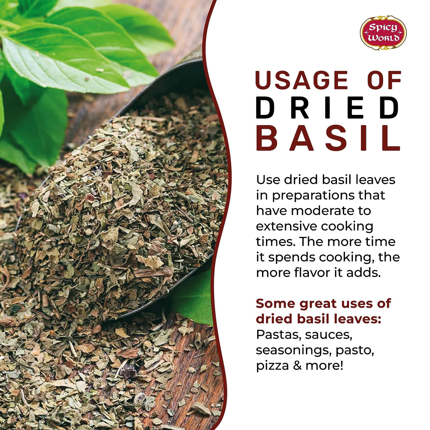 Dried Basil Leaves 7Oz (200G) - Natural, Non-Gmo, Vegan, Ayurveda Herb - By Spicy World