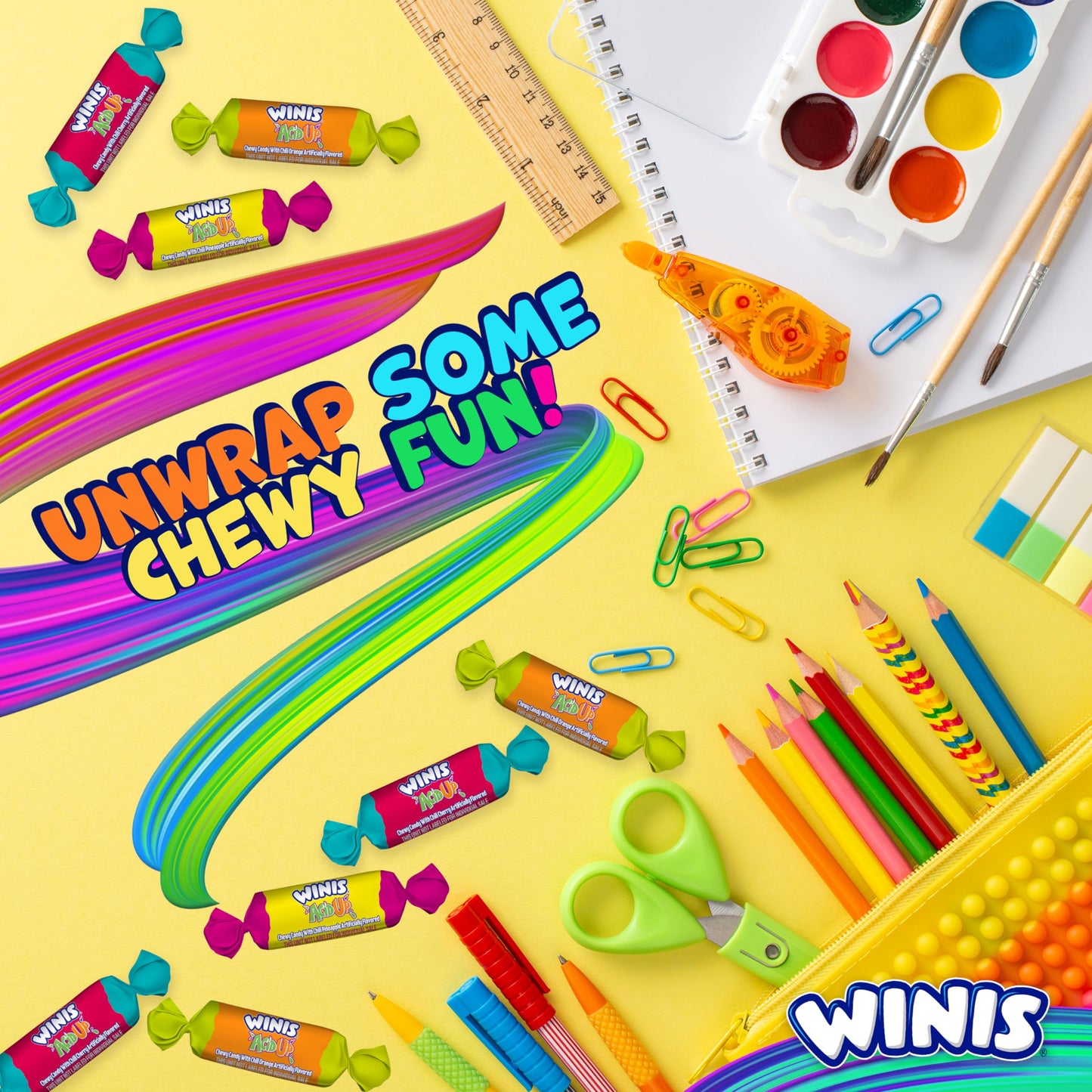 Winis Chewy Candy Sour & Spicy Variety Bag - Taffy Candies 100 individually wrapped pieces - Sharing Size 12 Oz Candy Variety Ba
