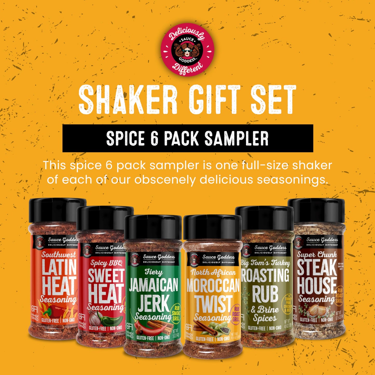 Sauce Goddess Spice 6 Pack Sampler - Seasonings And Spices For Cooking Gift Set. No Additives, Non Gmo & No Flavorings. Certifie