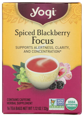 Yogi Focus Spiced Blackberry Tea Bags, 16 Count, Herbal Tea, Caffeine-Free, Natural Ingredients
