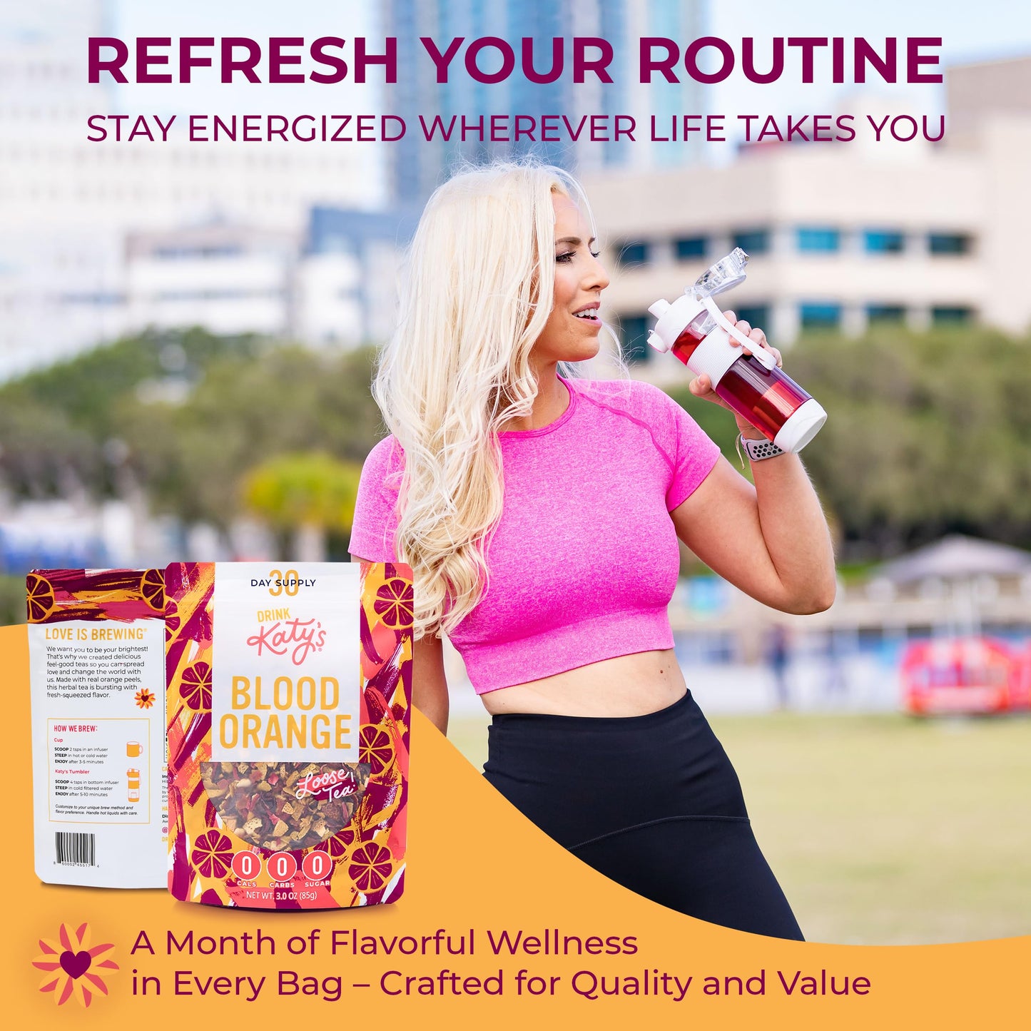 DRINK KATYS Blood Orange Herbal Tea, Caffeine Free, 3 Ounce, Loose Leaf, All Natural, Makes Hot or Iced Tea