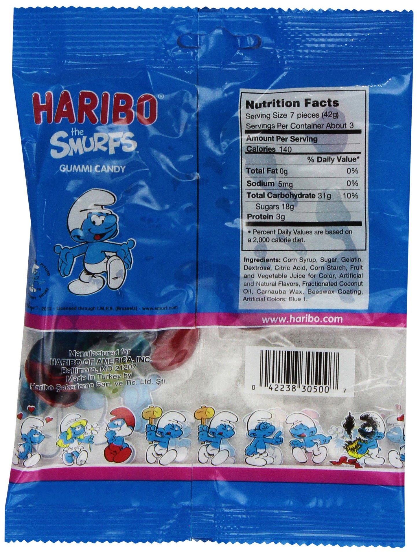 Haribo Gummi Candy, Smurfs, 4 Oz. Bag (Pack Of 12)