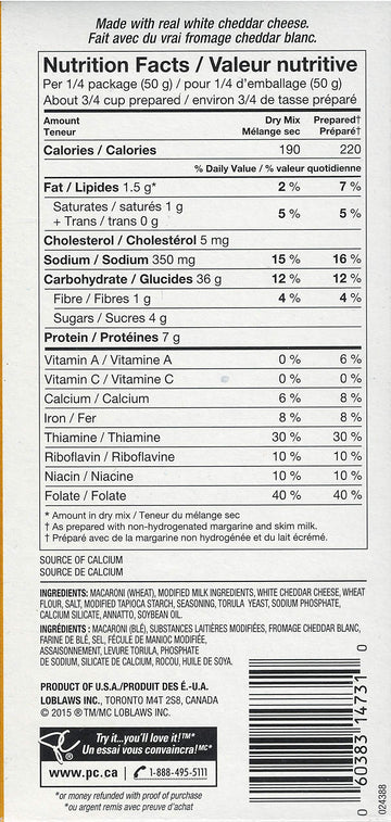 Presidents Choice White Cheddar Deluxe Macaroni & Cheese Dinner (3 Boxes) 200G {Imported From Canada}
