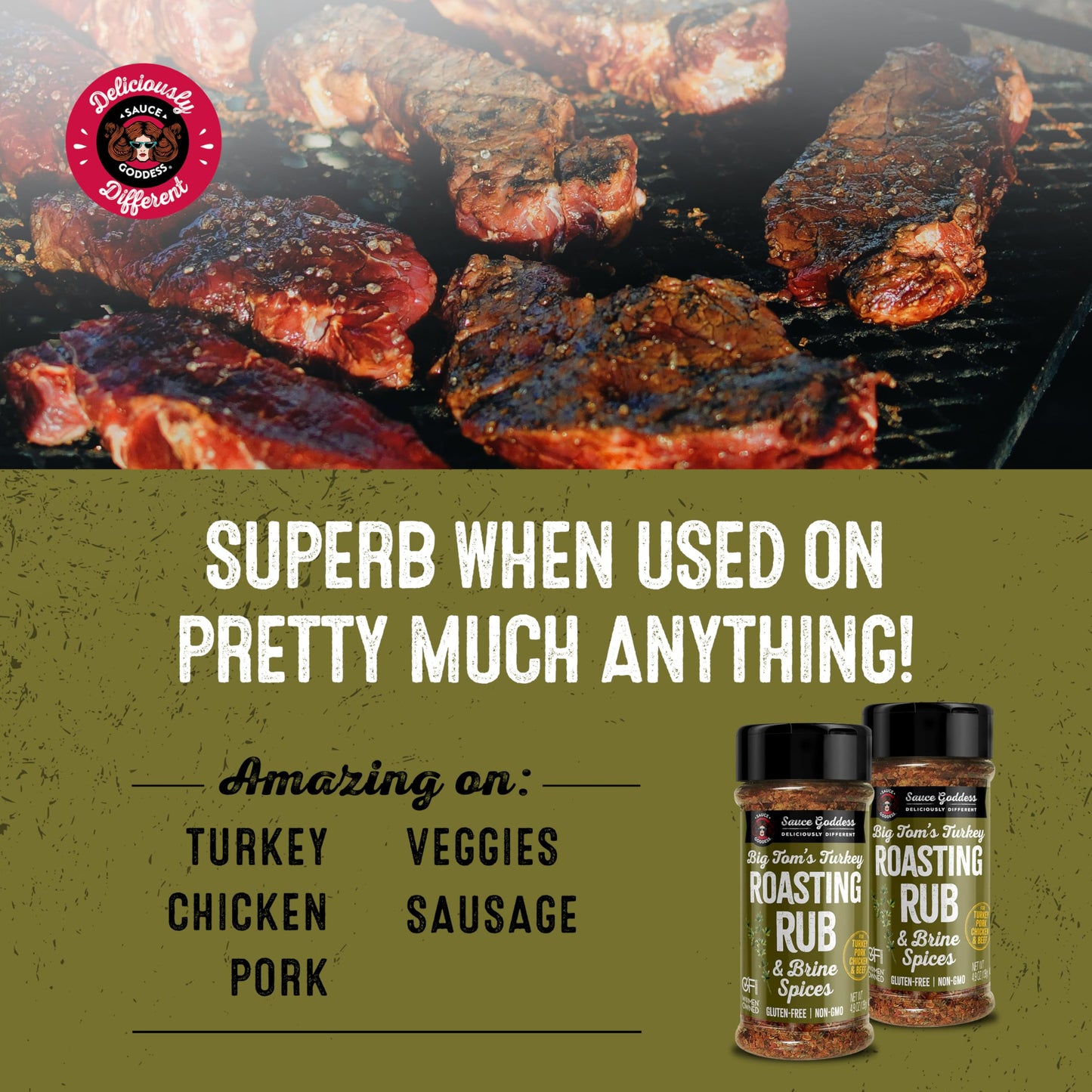Sauce Goddess Big Tom's Turkey Roasting Rub and Brine Spices Shaker (2-Pack) - Gluten-Free, Seasonings and Spices for Cooking Tu