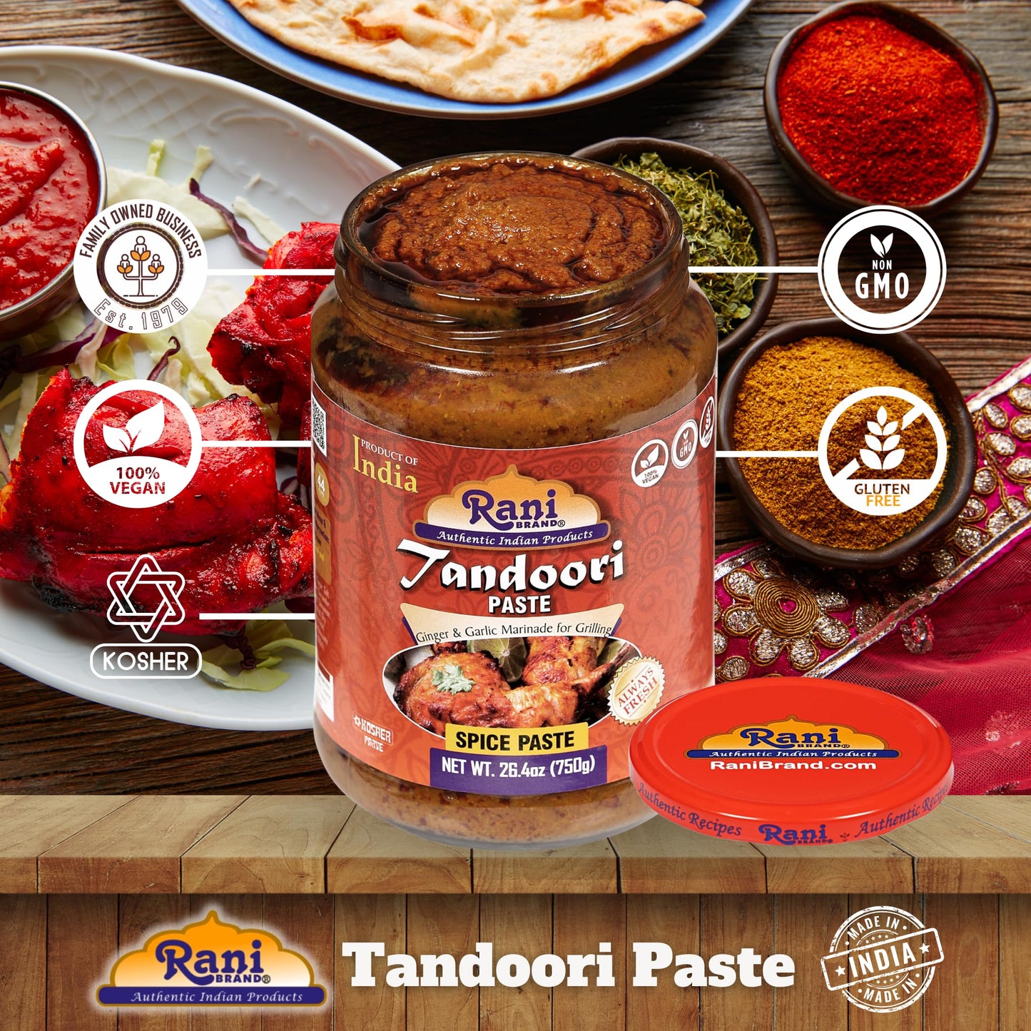 Rani Tandoori Paste (No Colors) 26.5Oz (750G) Glass Jar ~ For Tandoori Chicken, Chicken Tikka, Paneer Tikka | All Natural | Non-