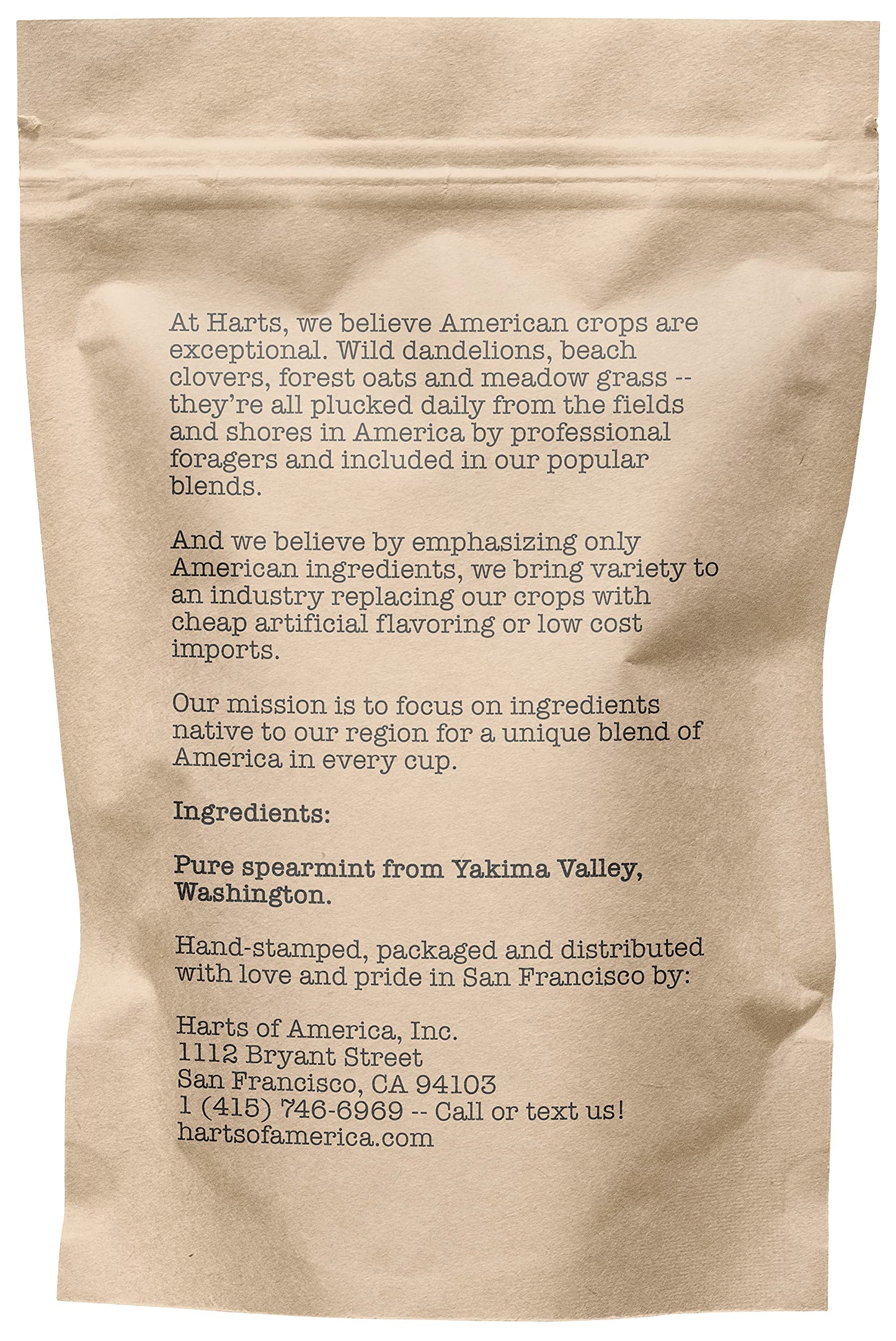 Harts of America Loose Leaf Tea, Pacific Northwest Spearmint, Eco-Conscious Zip Pouch, 15-20 Servings, Caffeine Free, 0.86 Ounce