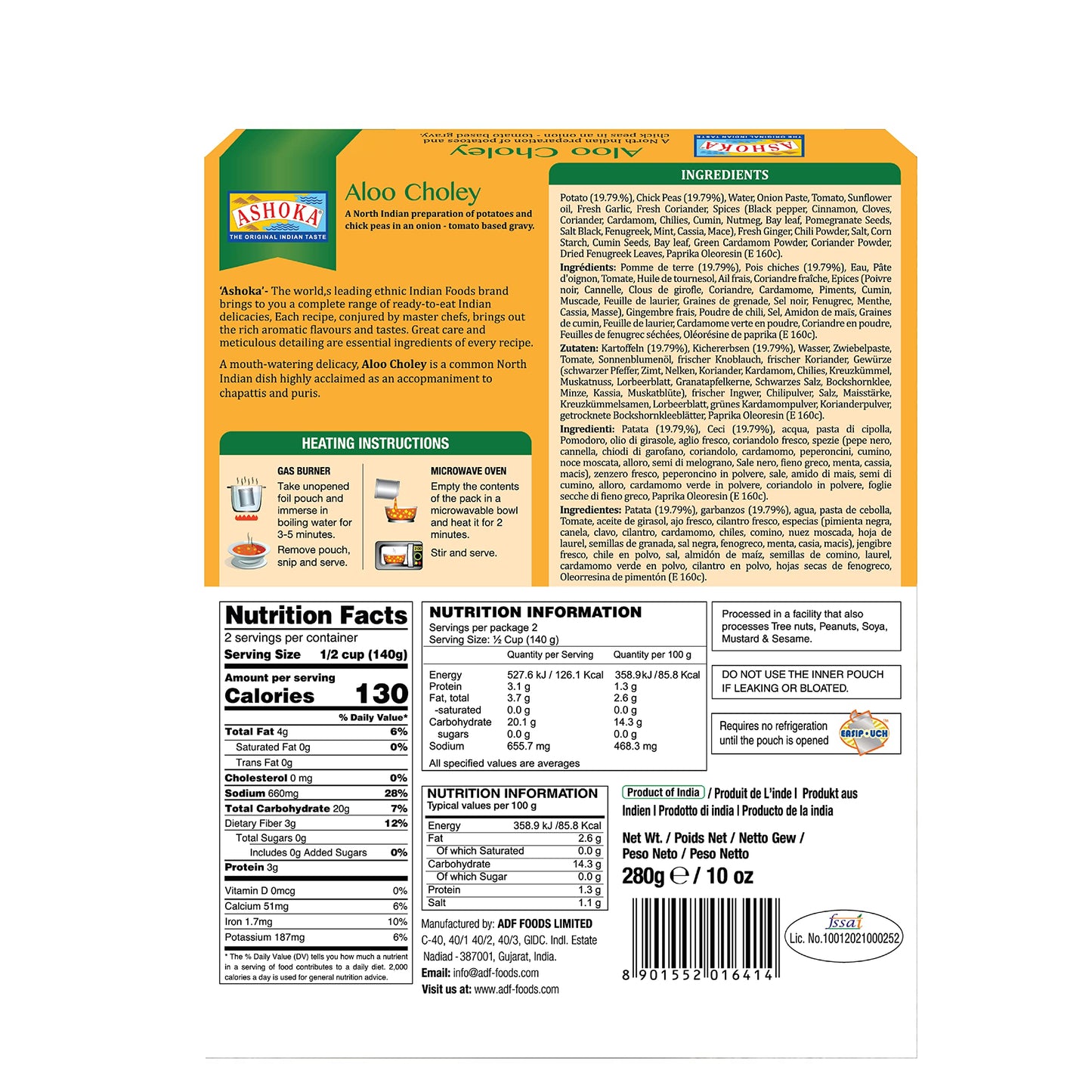 ASHOKA Microwavable Meals, Vegan Chickpeas & Potatoes, Gluten-Free, 10 Ounce (Pack of 10)