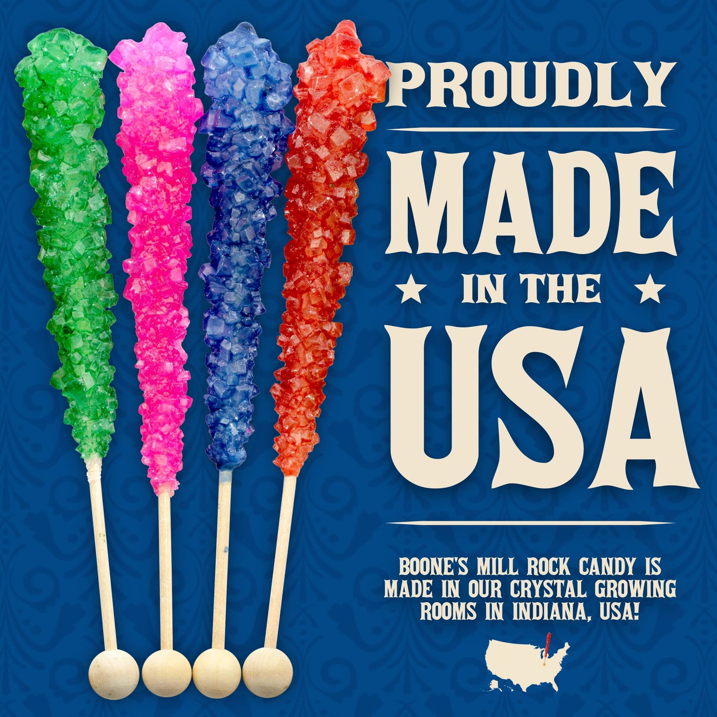 Boones Mill | Xl Rock Crystal Candy Sticks | Assorted Flavors | 36 Count