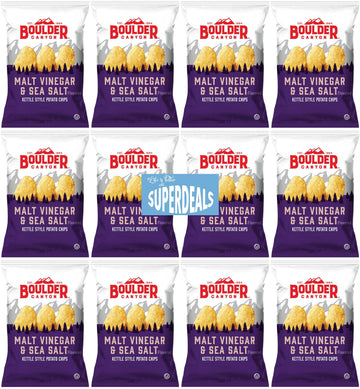 Boulder Canyon | Malt Vinegar & Sea Salt | Kettle Style Potato Chips| 1.5 Ounce | Pack of 12 Bundled by SUPERDEALS with Mystery 