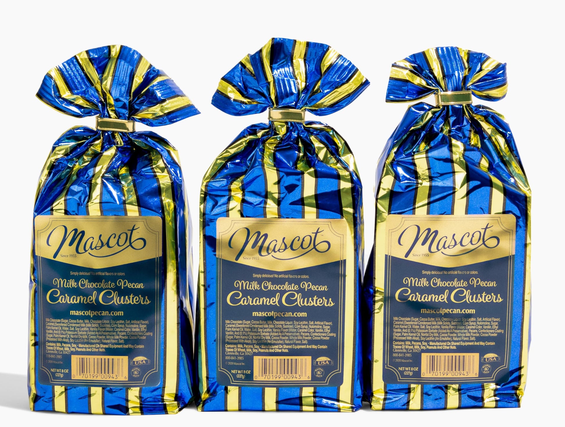 Milk Chocolate Pecan Caramel Clusters Candy Individually Wrapped 3-8 Oz Gift Bags  Mascot Since 1955