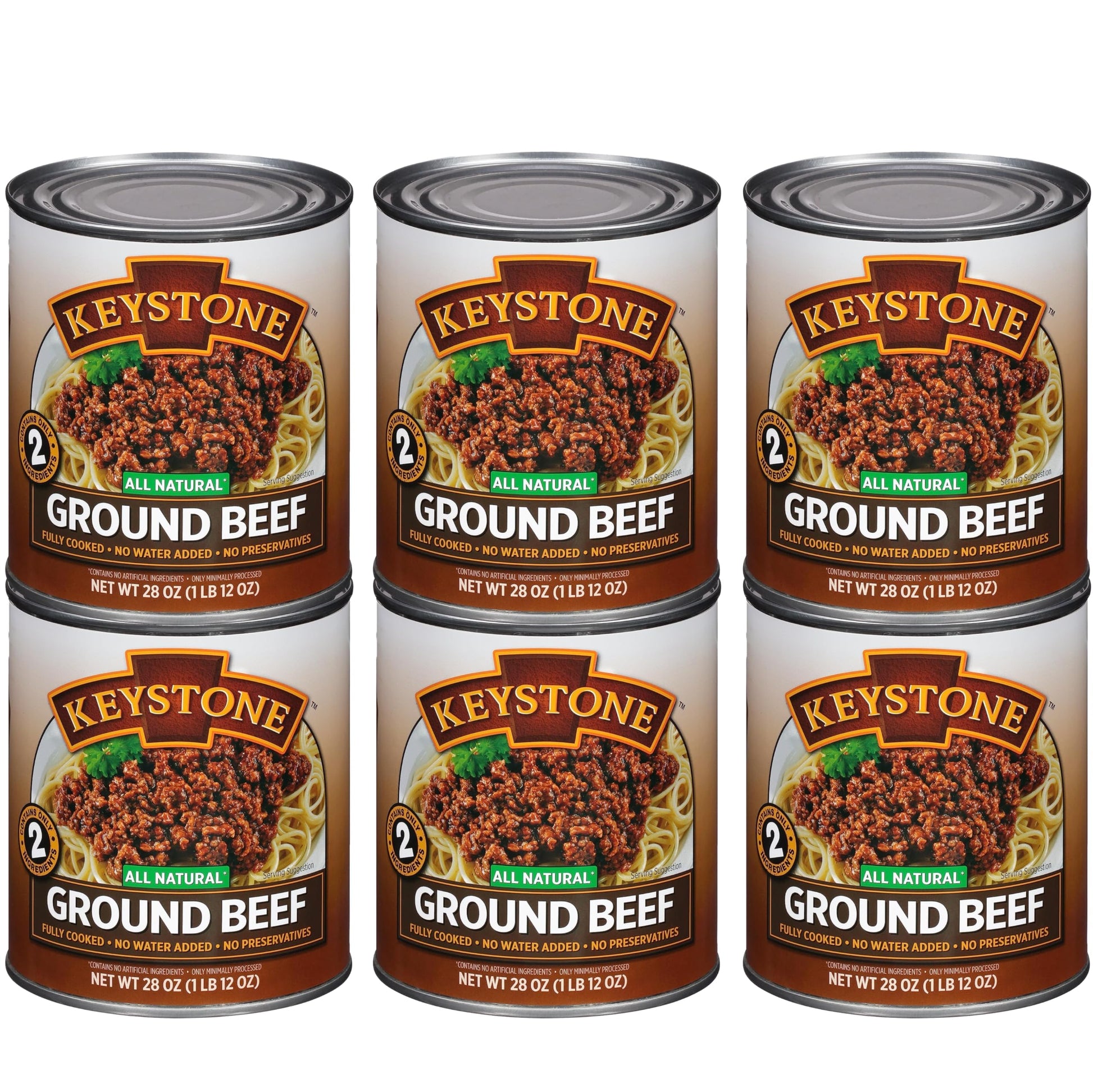 Keystone All Natural Ground Beef, Fully Cooked Canned Meat, 28 oz, Pack of 6, 5-Year Shelf Life, Ready to Eat, Made in USA