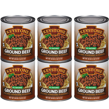 Keystone All Natural Ground Beef, Fully Cooked Canned Meat, 28 oz, Pack of 6, 5-Year Shelf Life, Ready to Eat, Made in USA