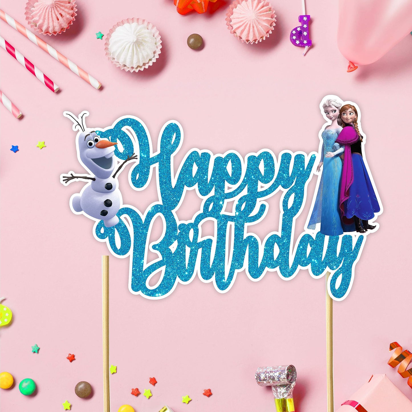 Seyal Frozn Happy Birthday Cake Topper, Small, Art Board, USCaketop140, Kids Party Decoration, Winter Celebration