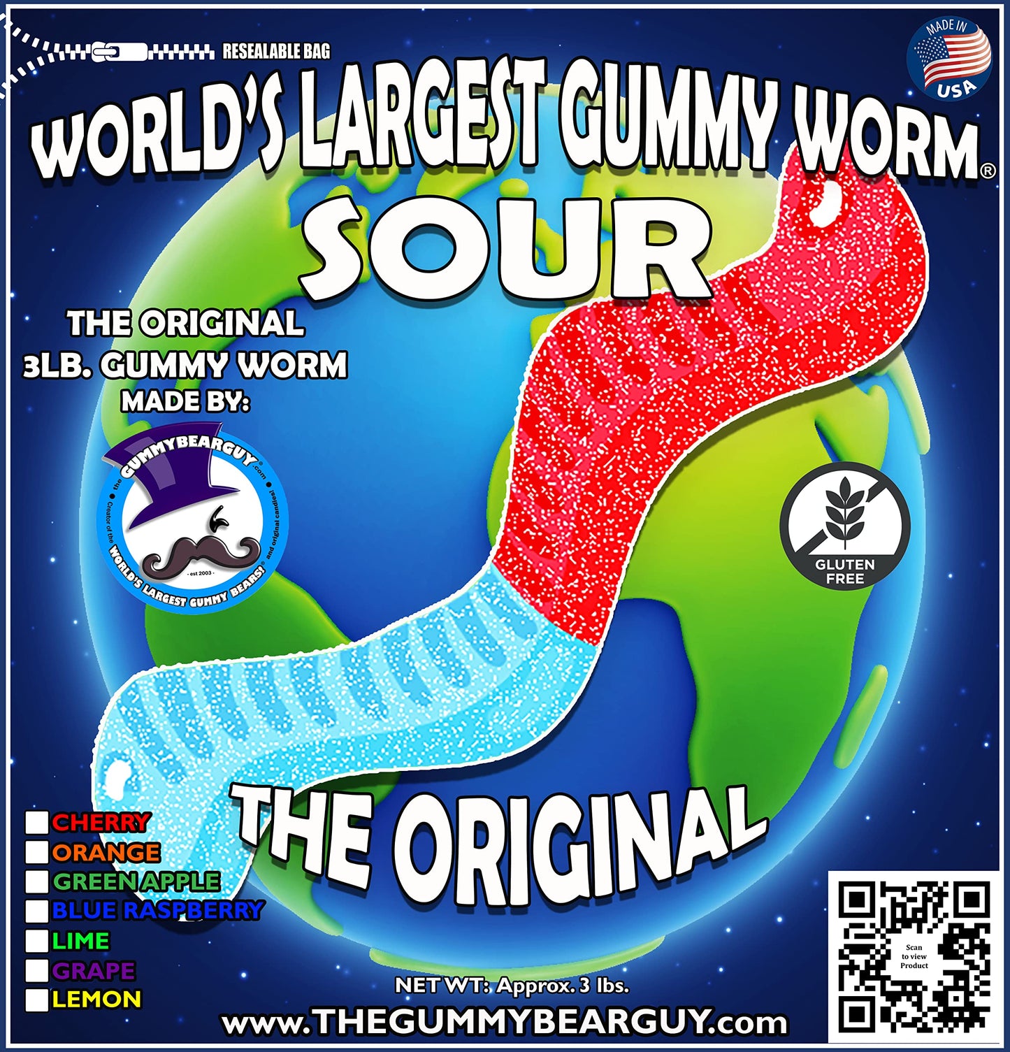 The Gummy Bear Guy SOUR Worlds Largest Gummy Worm, 3 Pound, Lemon/Lime