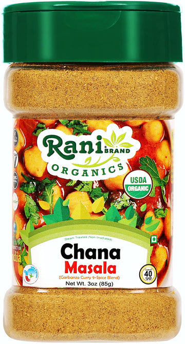 Rani Organic Chana Masala (Garbanzo Curry 9-Spice Blend) 3oz (85g) PET Jar ~ All Natural | Vegan | Gluten Friendly | NON-GMO | I