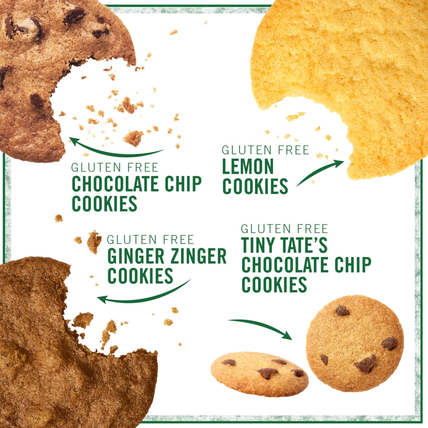 Tates Bake Shop Gluten Free Cookies Variety Pack, 4 Bags, Lemon, Ginger Zinger, Chocolate Chip, Small, Brown/Yellow/Orange