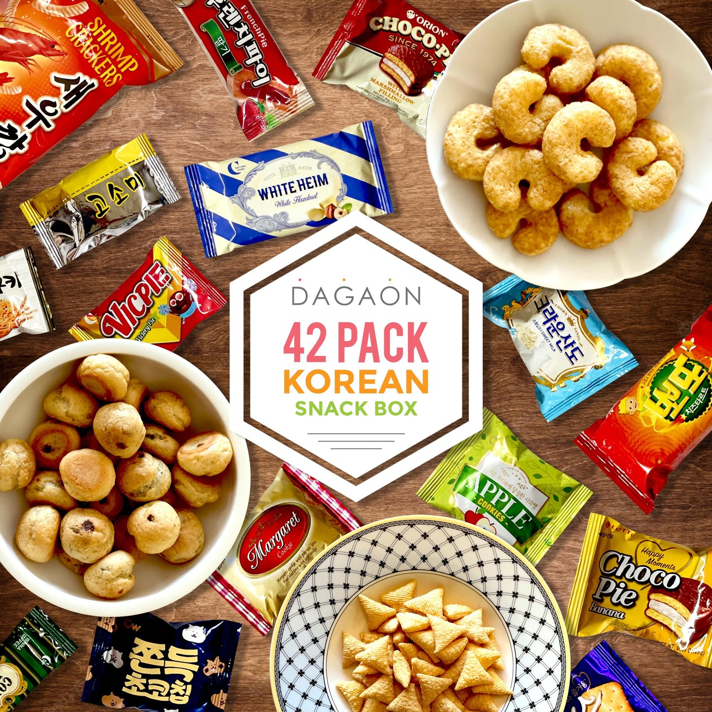 Dagaon Korean Snack Box 42 Count – Variety of Chips, Biscuits, Cookies, Pies, and Candies – Perfect Treats for Any Occasion