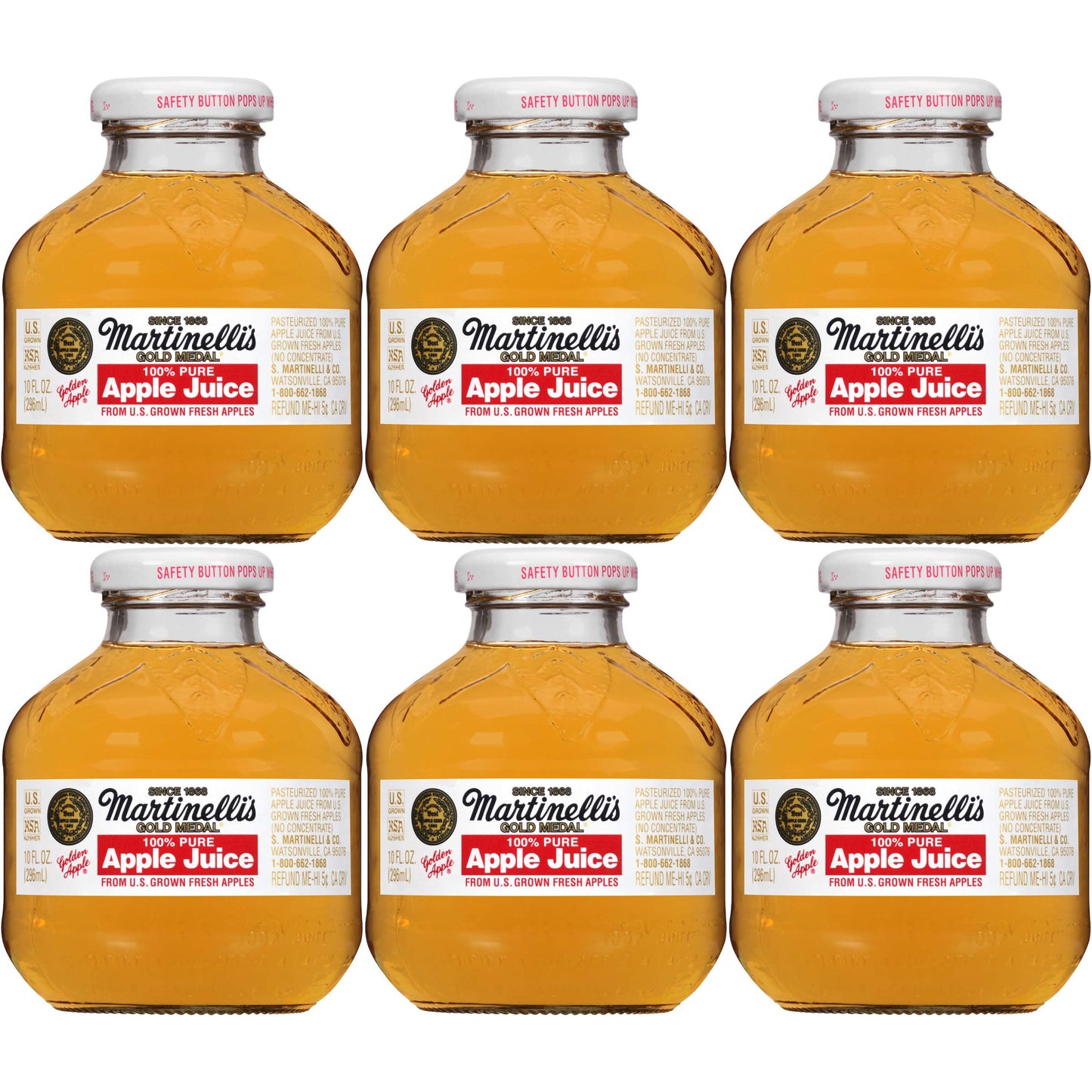 Martinelli'S Gold Medal, 100% Apple Juice, 10Oz Glass Bottle (Pack Of 6, Total Of 60 Oz)