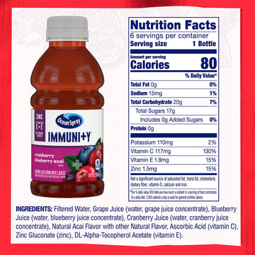 Ocean Spray Immunity Cranberry Blueberry Acai Flavored Juice Drinks, 10 Fl Oz Bottles, 6 Count (Pack Of 1)