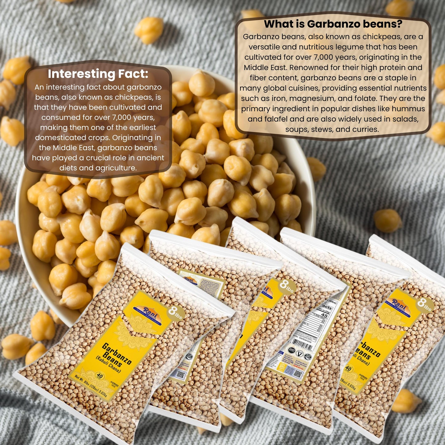Rani Garbanzo Beans (Kabuli Chana) 128Oz (8Lbs) 3.63Kg X Pack Of 5 (Total Of 40Lbs) Bulk ~ All Natural | Vegan | Gluten Friendly