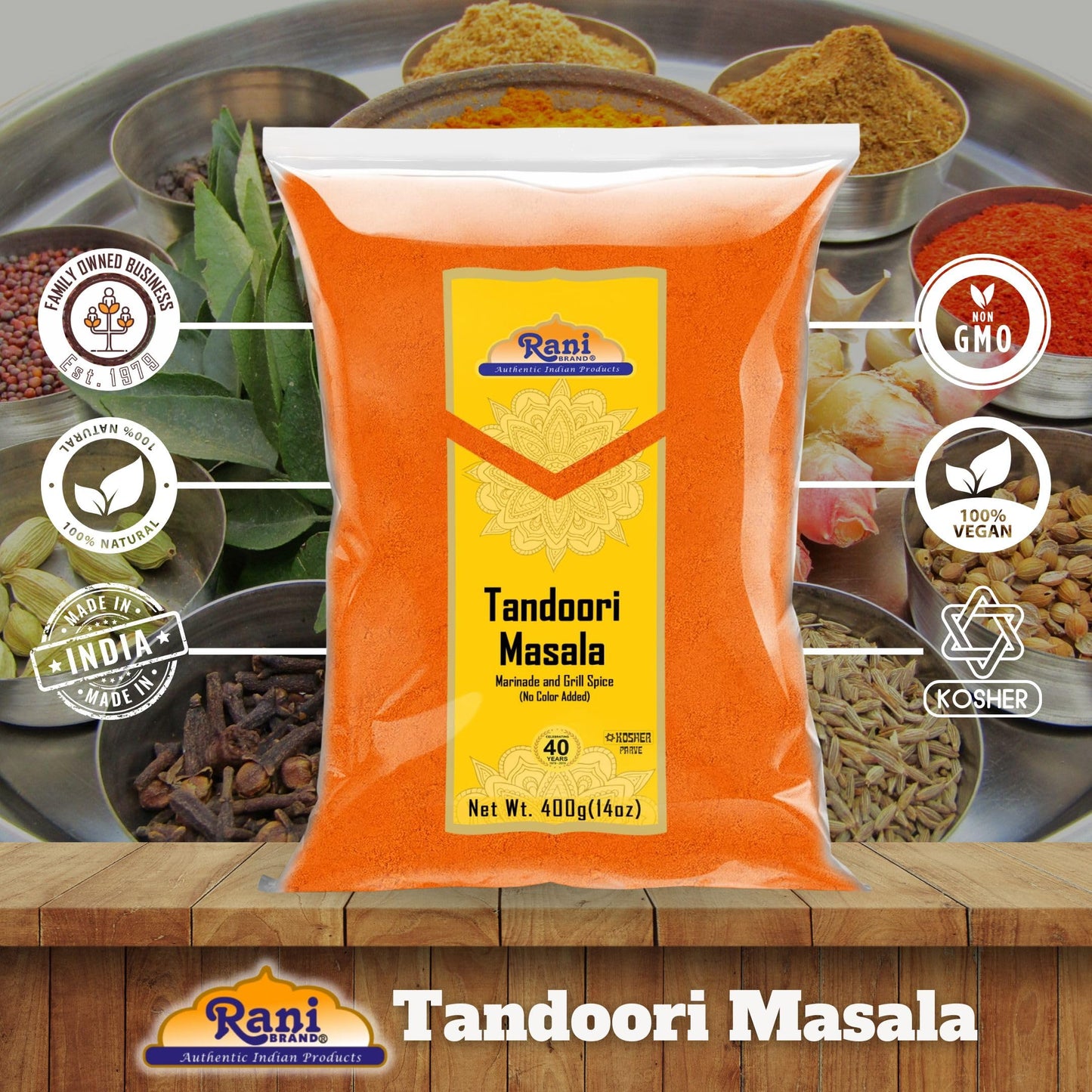 Rani Tandoori Masala 11-Spice Blend, Salt Free, Vegan, 14oz (400g), Non-GMO, Gluten Friendly, Indian Origin