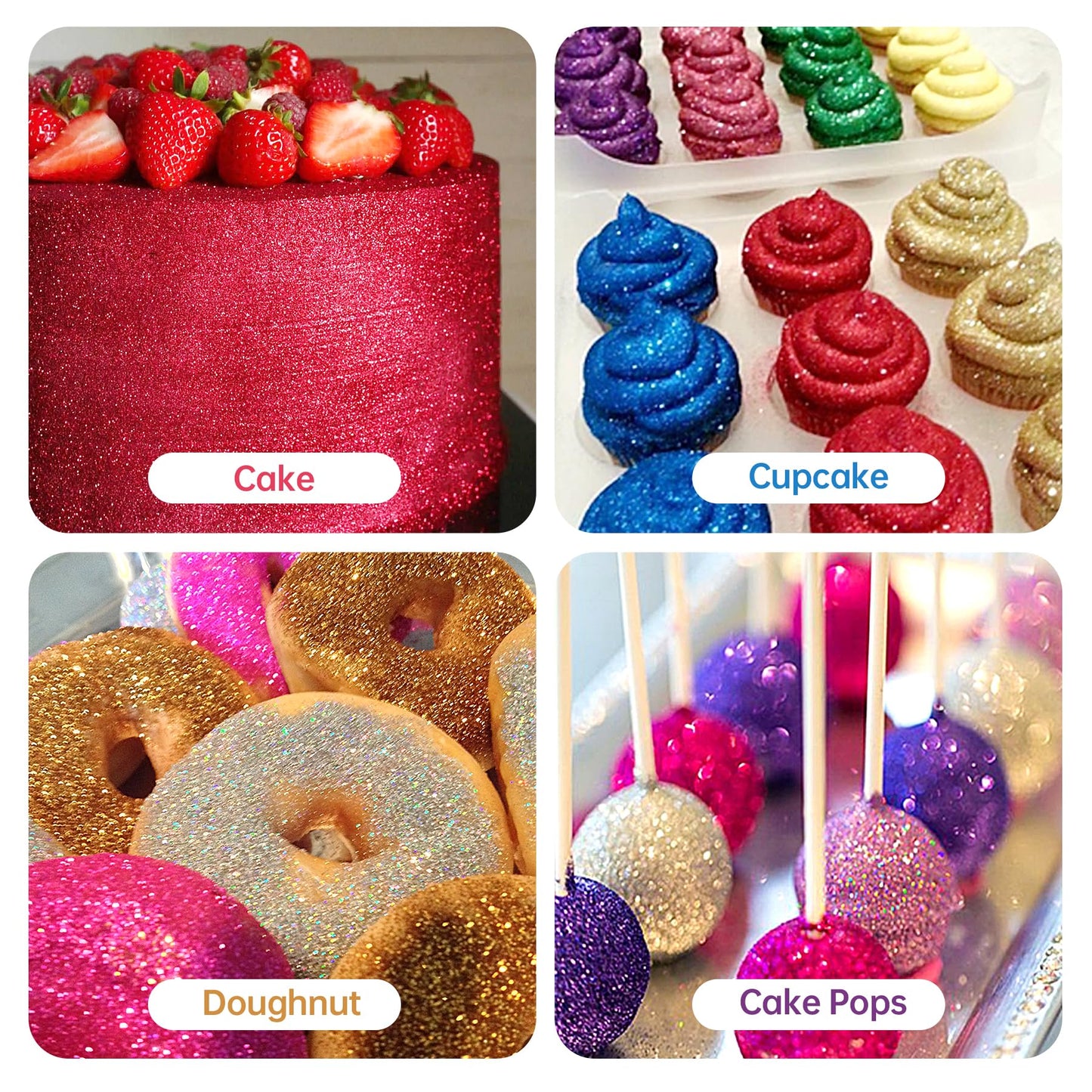Edible Glitter Spray - 8 Colors Cake Glitter Spray Food Grade Metallic Shimmer Powder Cake Sprinkles For Cookie Decorating Choco