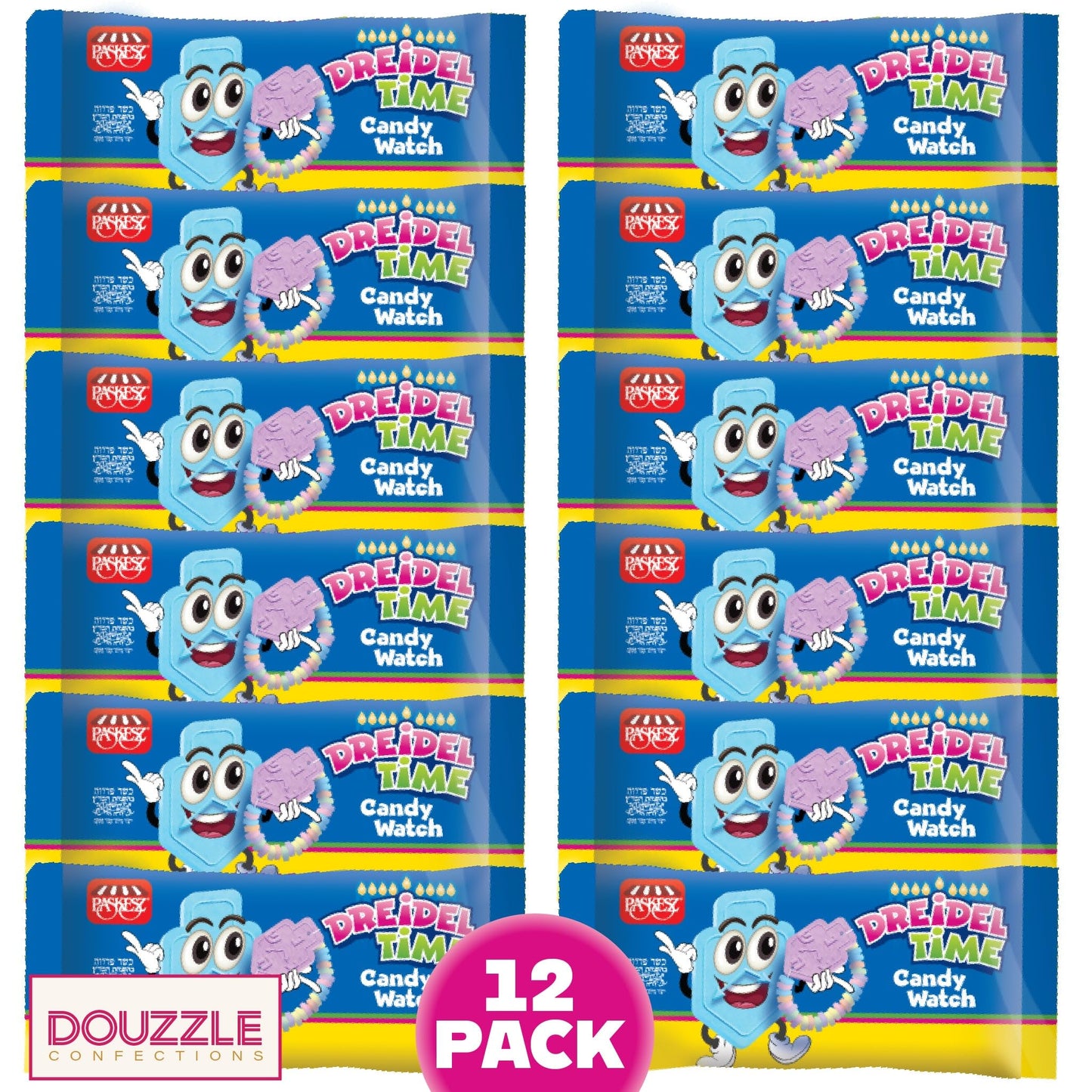 DOUzzle Hanukkah Candy Dreidels for Kids, Dreidel Time Candy Watches (Pack of 1) Hanukah Party Favors, Happy Chanuka Sweet Treat