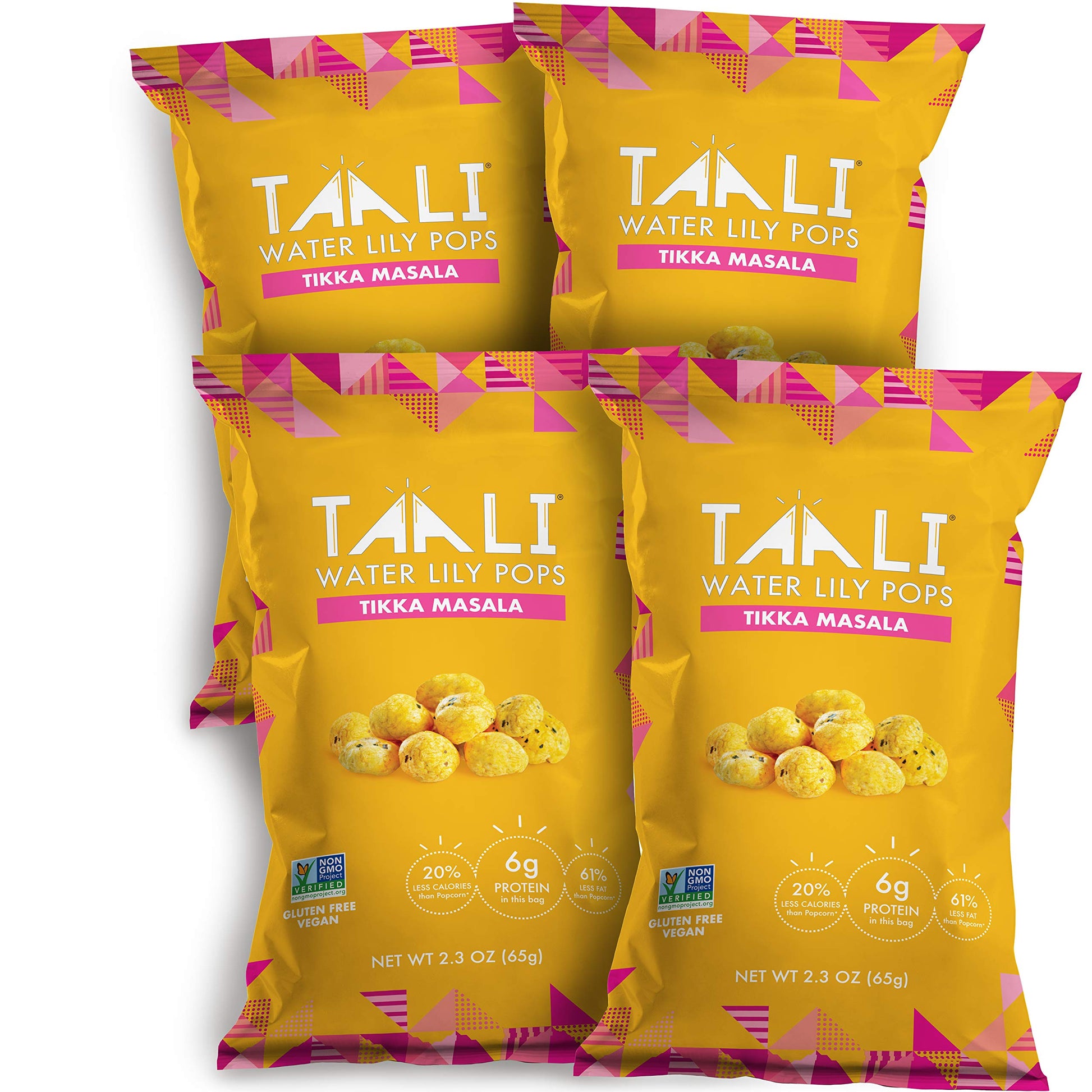Taali Tikka Masala Water Lily Pops (4-Pack) - Savory Flavor From India | Crunchy Superfood Snack | Protein-Rich Roasted Pops | G