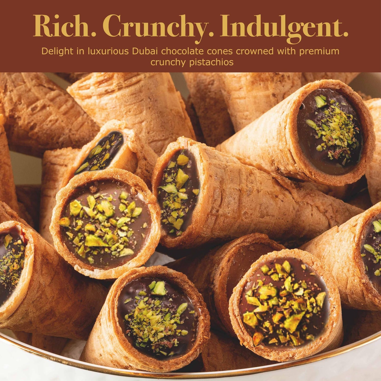 Leonessa Dubai Chocolate Cones with Pistachio Kunafa | Made with enhanced Belgian Chocolates | Kunafa Chocolate | Chocolates de Dubai - 4.7 oz