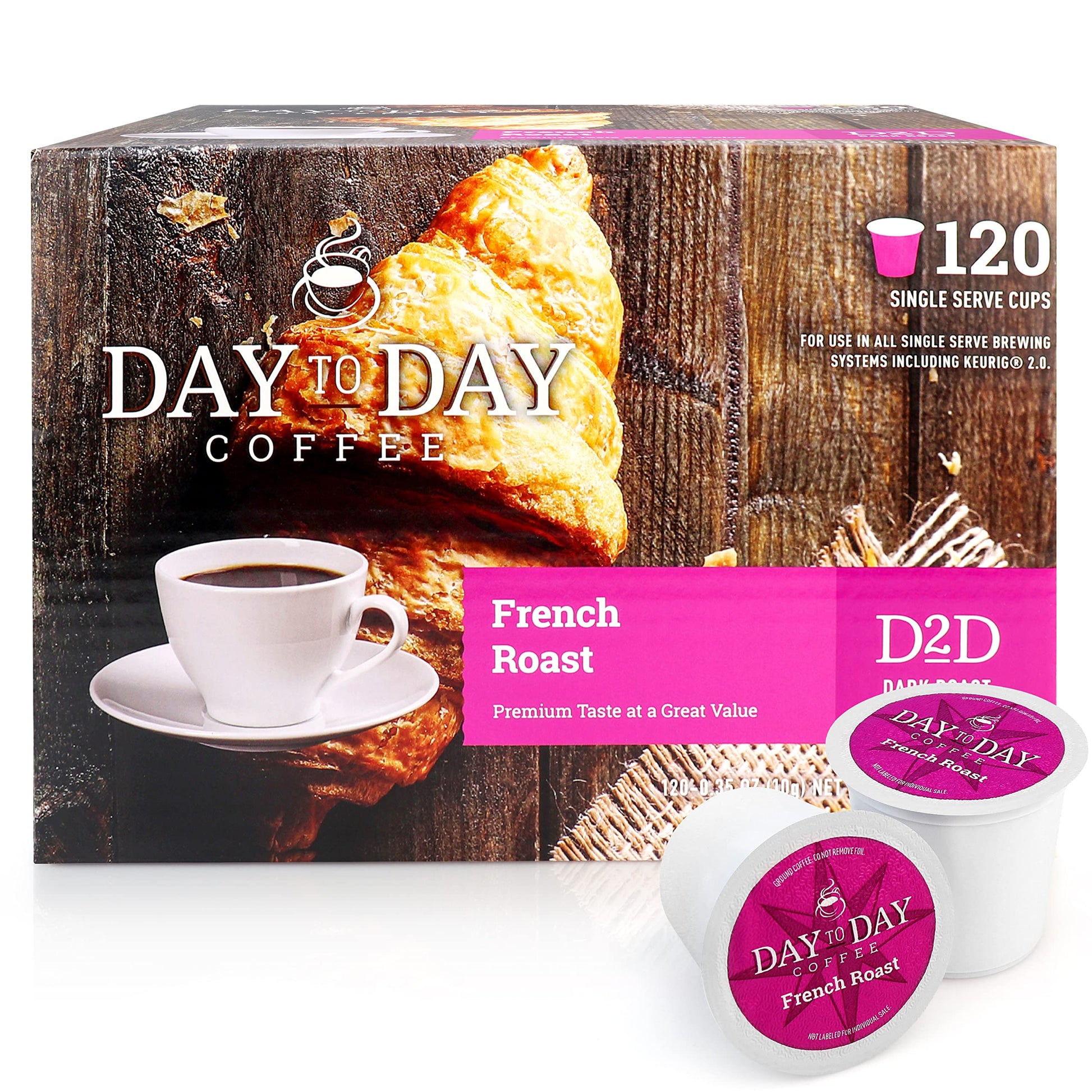 Day To Day Coffee French Roast Dark Roast Coffee Pods for K-Cup Brewers, 120 Count