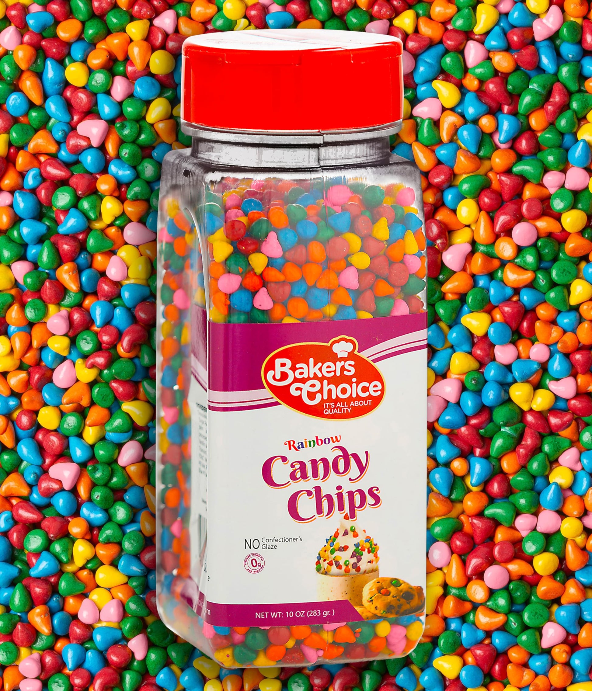 Rainbow Candy Coated Chocolate Chips - Dairy Free, Kosher - 10 oz. - Bakers Choice
