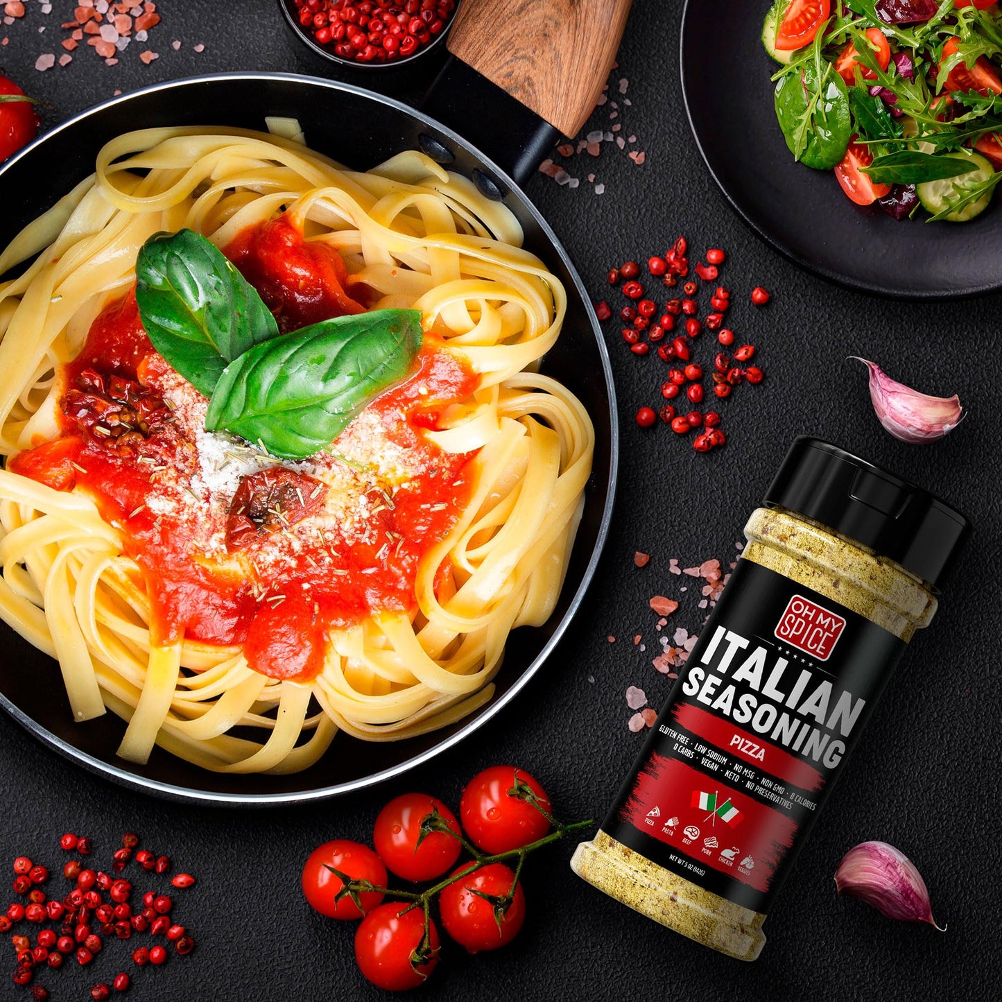 Italian Seasoning Blend Pizza Spice Mix - Gluten Free & Low Sodium Pizza Seasoning For Bruschetta & Spaghetti. Mediterranean Her