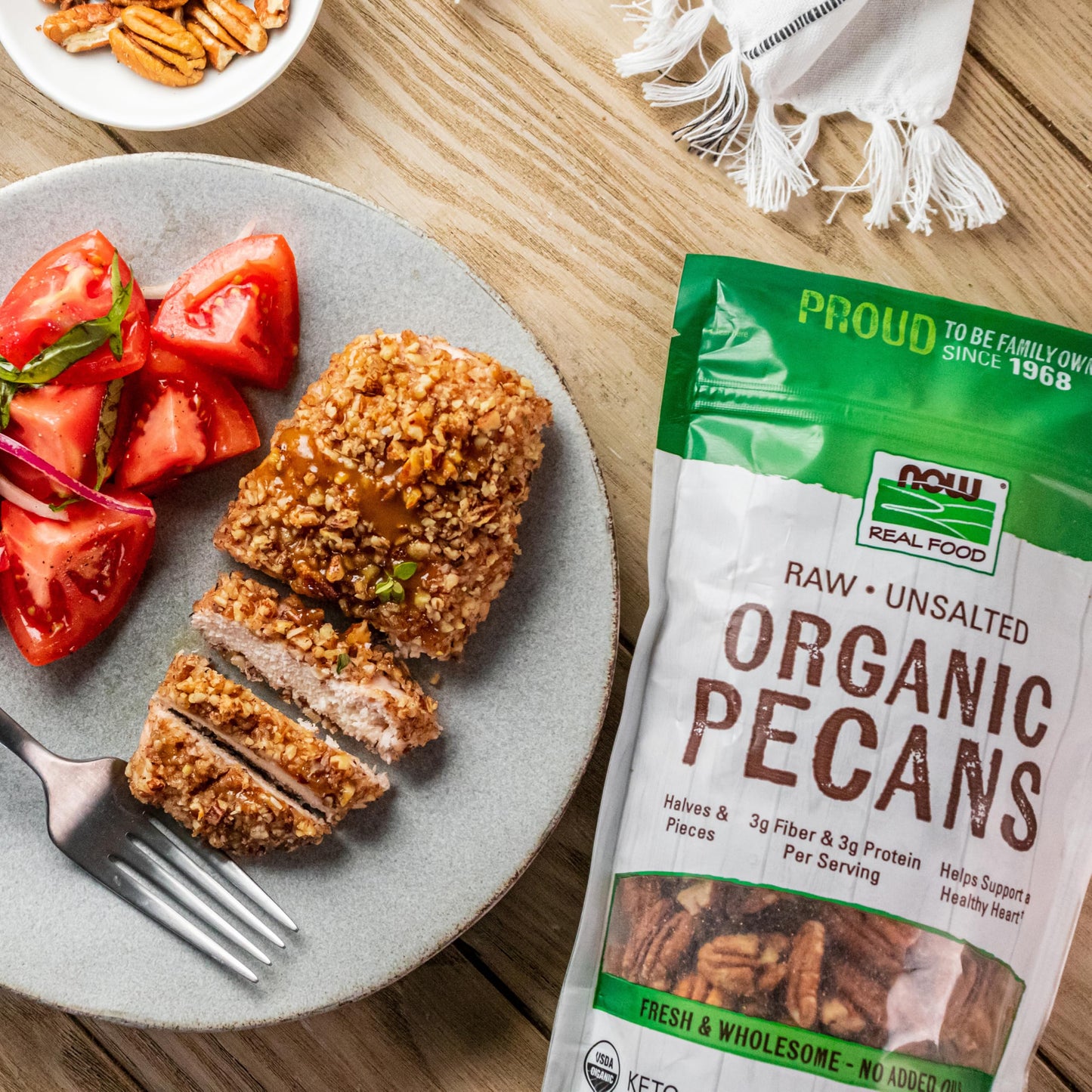 Now Real Food, Raw, Unsalted, Organic Pecans, No Added Oils, 10 Oz (284 G)