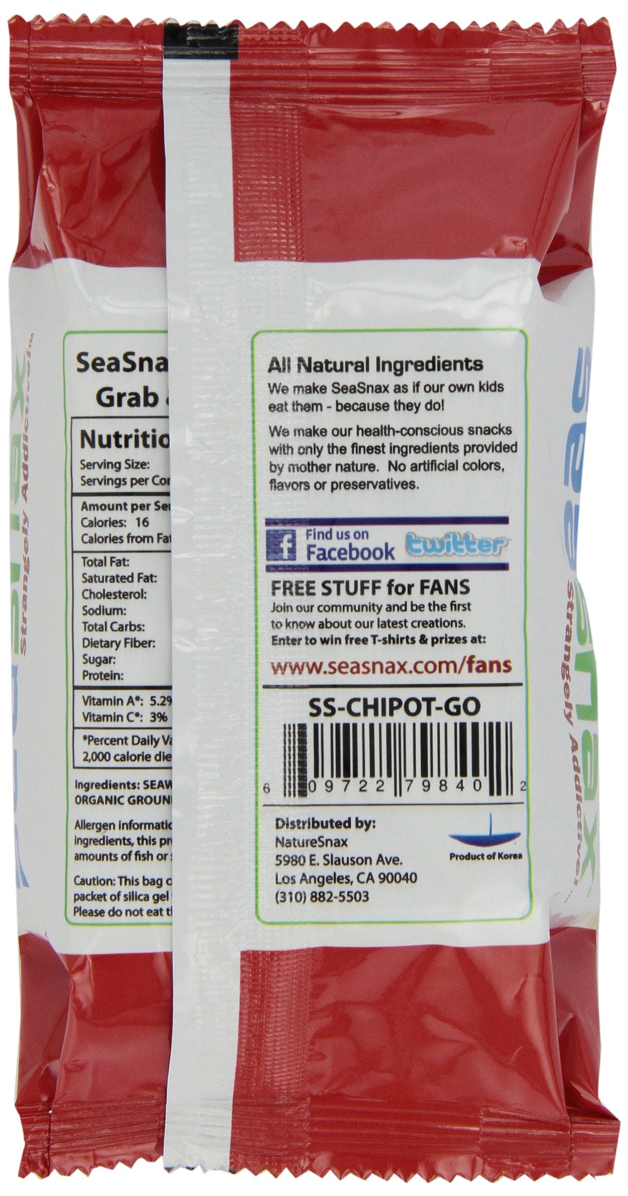 Seasnax Grab And Go Seaweed, Spicy Chipotle, 0.18 Ounce (Pack Of 24)