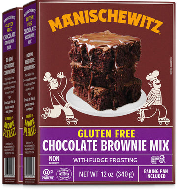 Manischewitz Gluten Free Chocolate Brownie Mix With Fudge Frosting 12oz (2 Pack) | Grain Free, Kosher for Passover, Baking Pan I