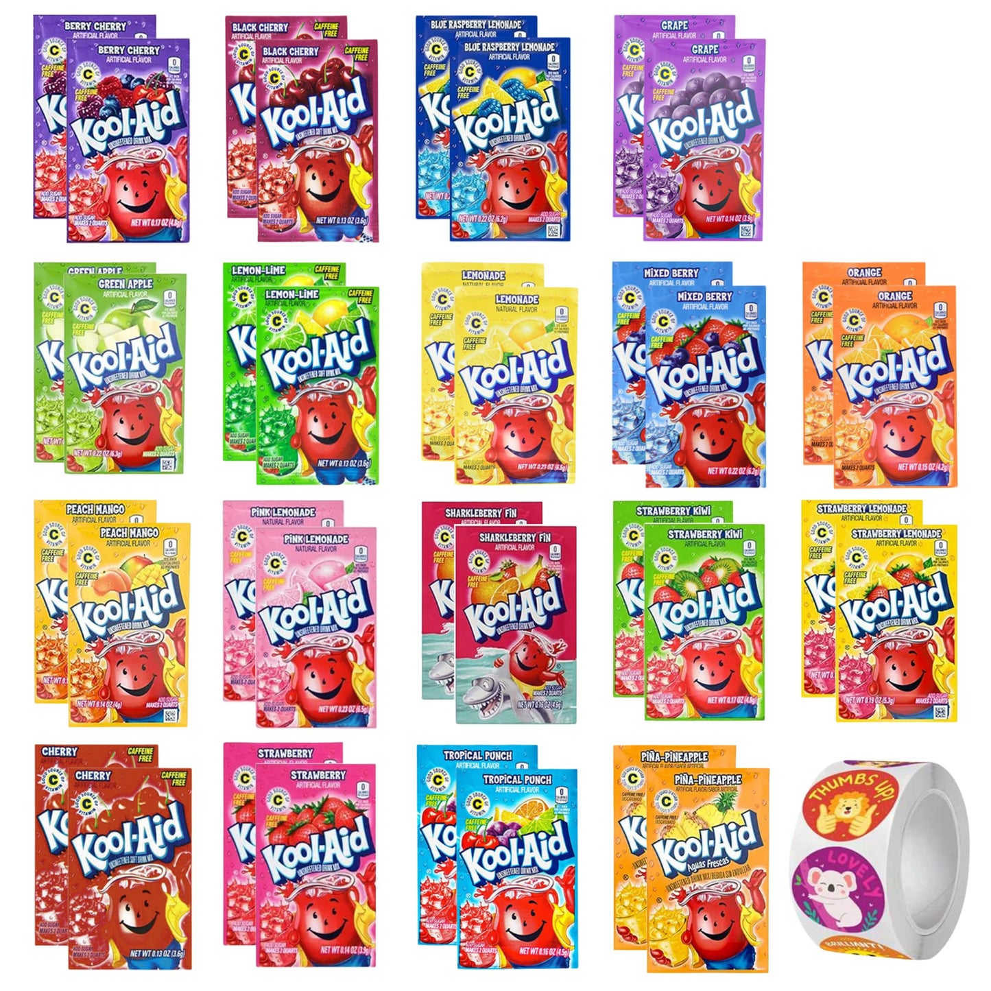 Kool Aid Packets Ultimate Variety (18 Falvors  36 Packets) - Drink Mix - Includes Cherry  G  Lemonade  Mixed Berry  Strawberry  Tropical Punch and more PLUS 5 STICKERS By D.F. LUXURY