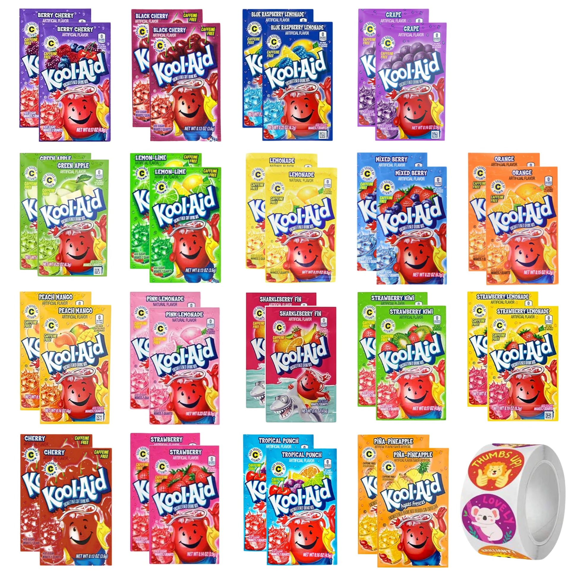 Kool Aid Packets Ultimate Variety (18 Falvors  36 Packets) - Drink Mix - Includes Cherry  G  Lemonade  Mixed Berry  Strawberry  Tropical Punch and more PLUS 5 STICKERS By D.F. LUXURY