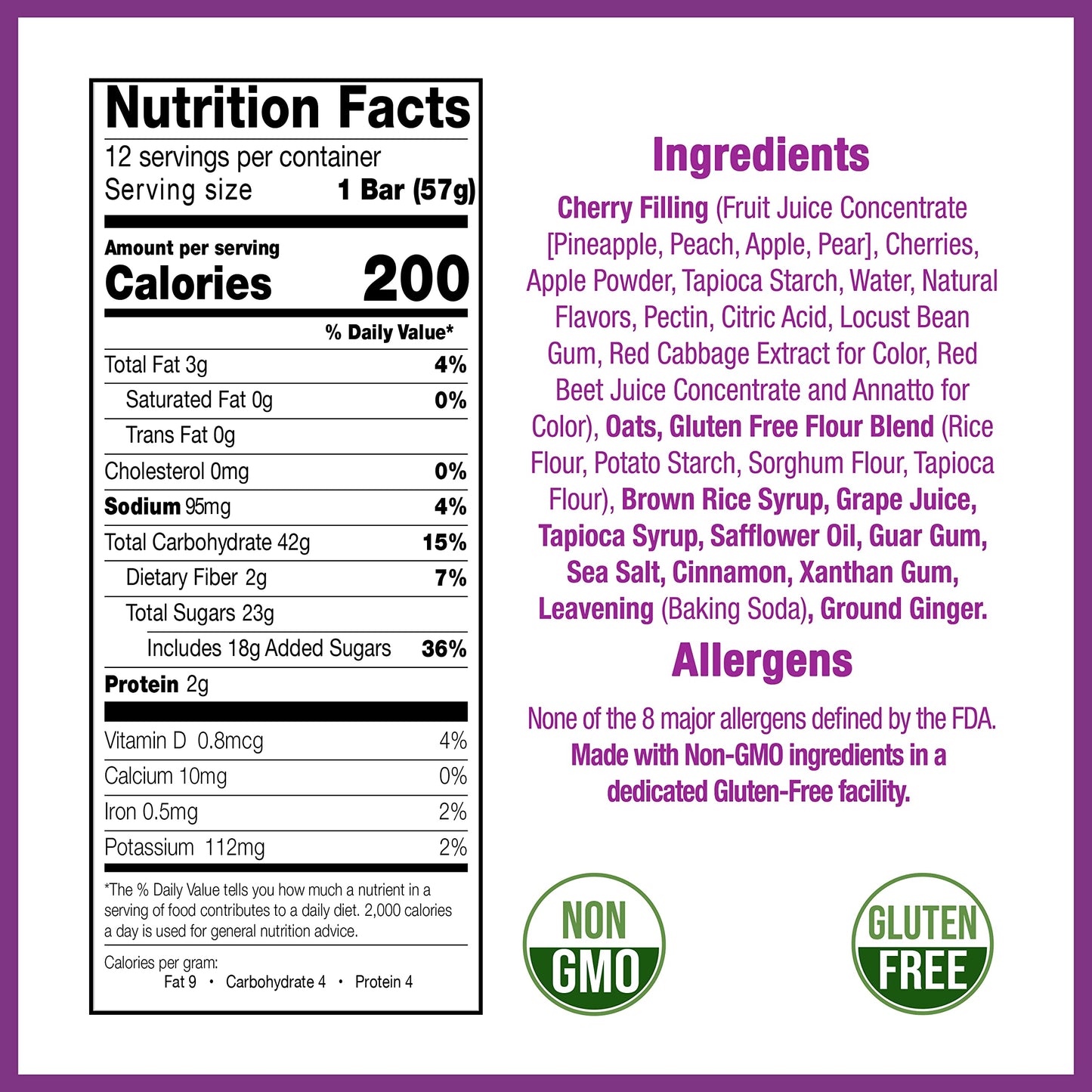 Betty Lous Fruit Bars, Cherry Pack of 12, Gluten Free, Vegan, Non GMO, Deliciously Healthy Snacks Made with All Natural Fruit J