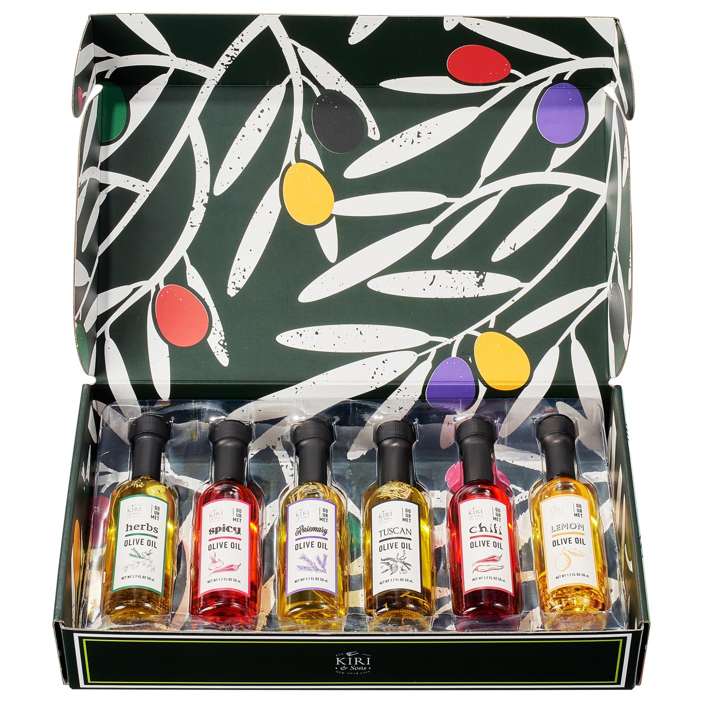 Kiri & Sons Olive Oil Gourmet Sampler Gift Set Of 6 - Premium Extra-Virgin Blend Olive Oil Made In Spain, Natural Flavors Includ