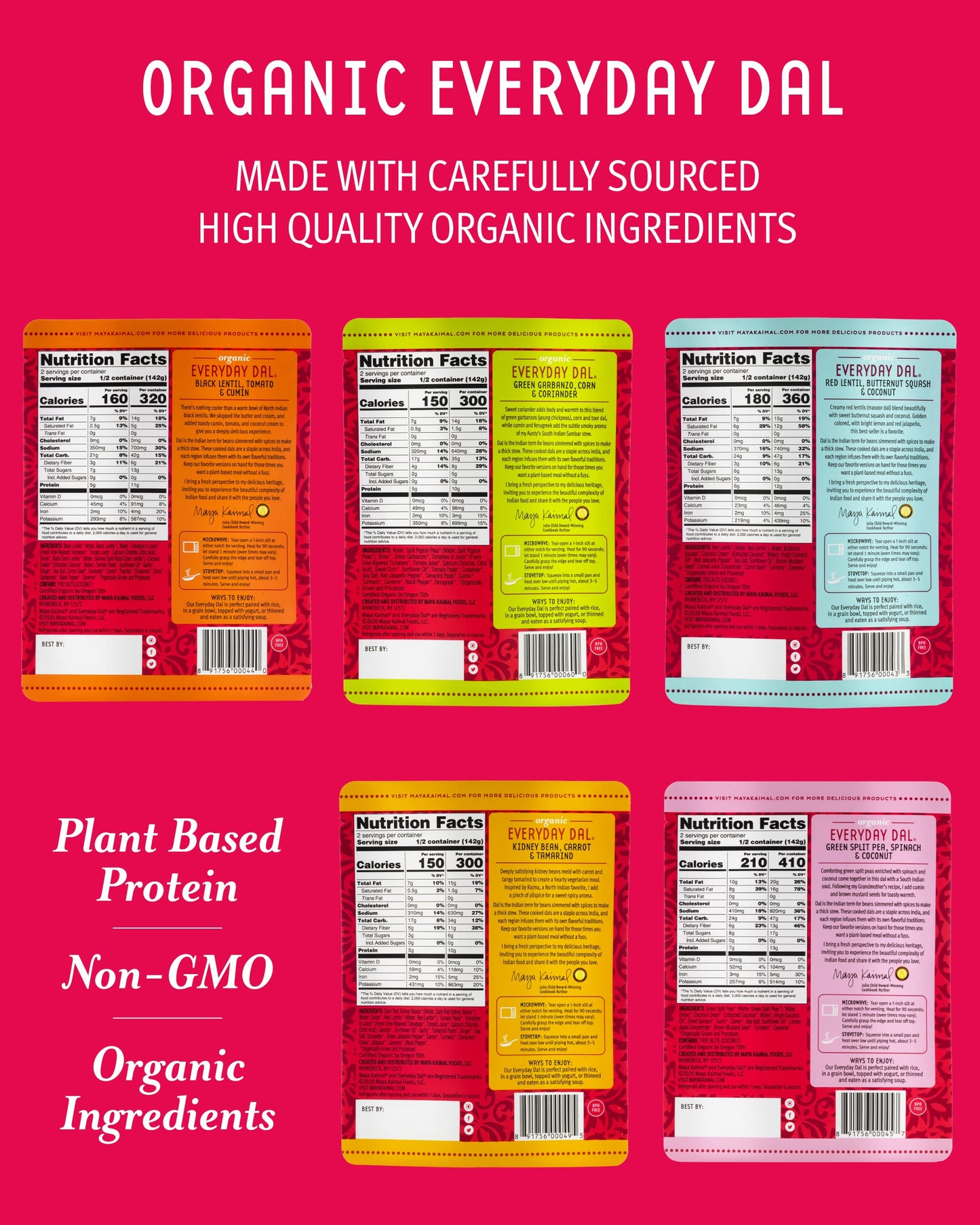Maya Kaimal Foods - Organic Indian Everyday Dal - 6 Pack Variety Of 10Oz Ready To Eat Meals - Fully Cooked - Vegan - Kosher - Mi