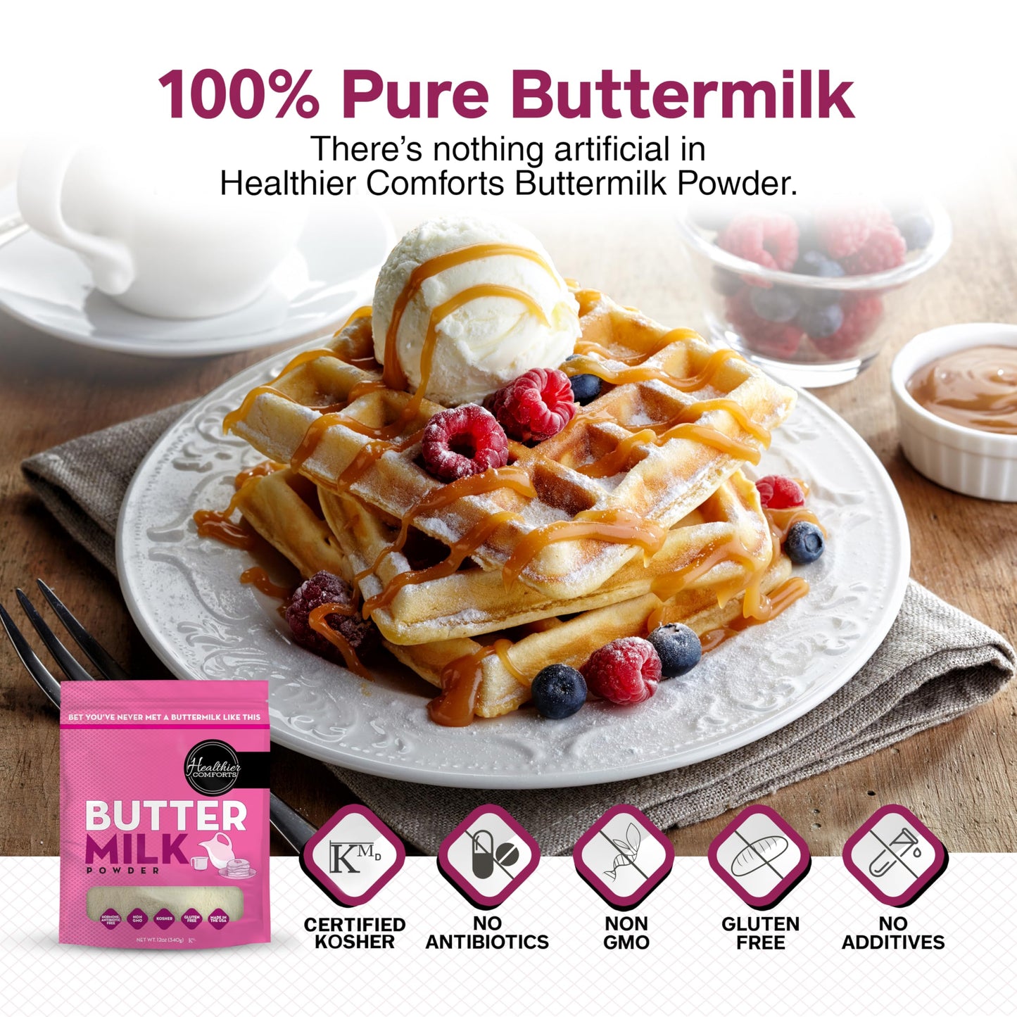 Healthier Comforts Buttermilk Powder - Kosher, Gluten Free, Non-GMO - 12oz