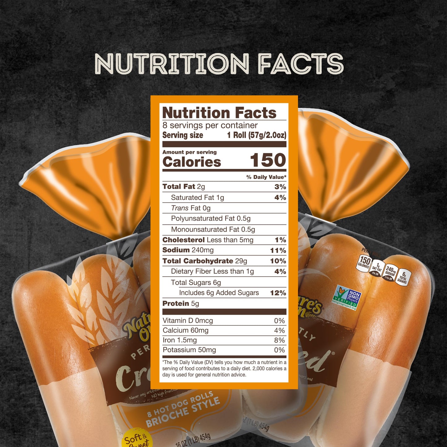 Natures Own Perfectly Crafted Brioche Style Hot Dog Buns  Non-GMO Hot Dog Rolls  8 Count