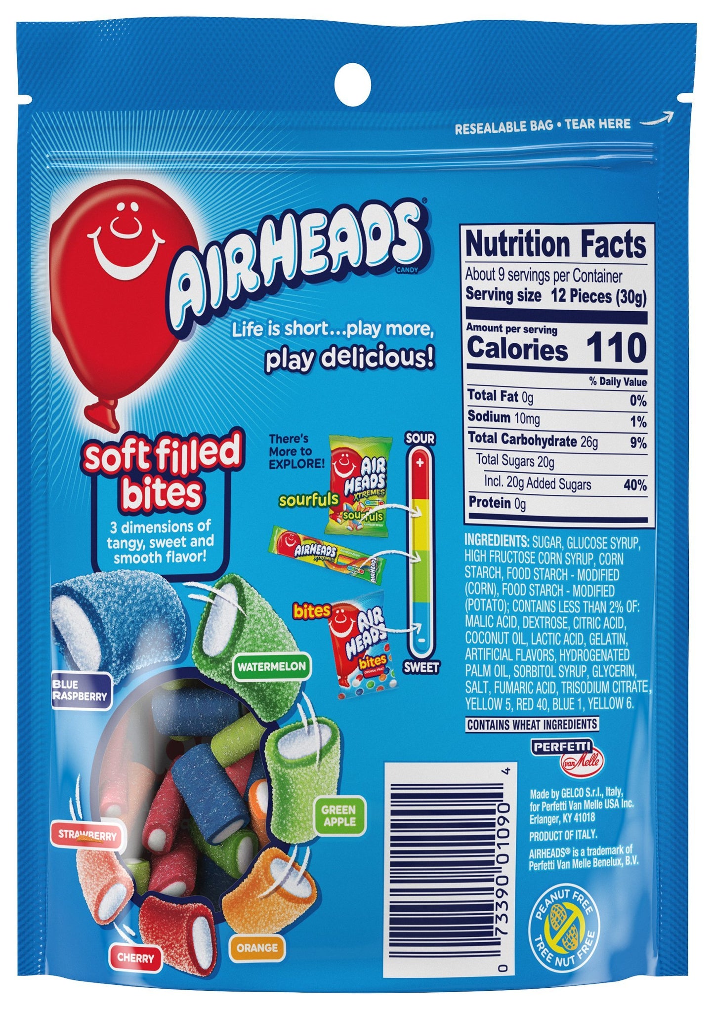 Airheads Soft Filled Bites Candy, Assorted Fruit Flavors, 9 oz Bag, Bulk Box of 12 Bags