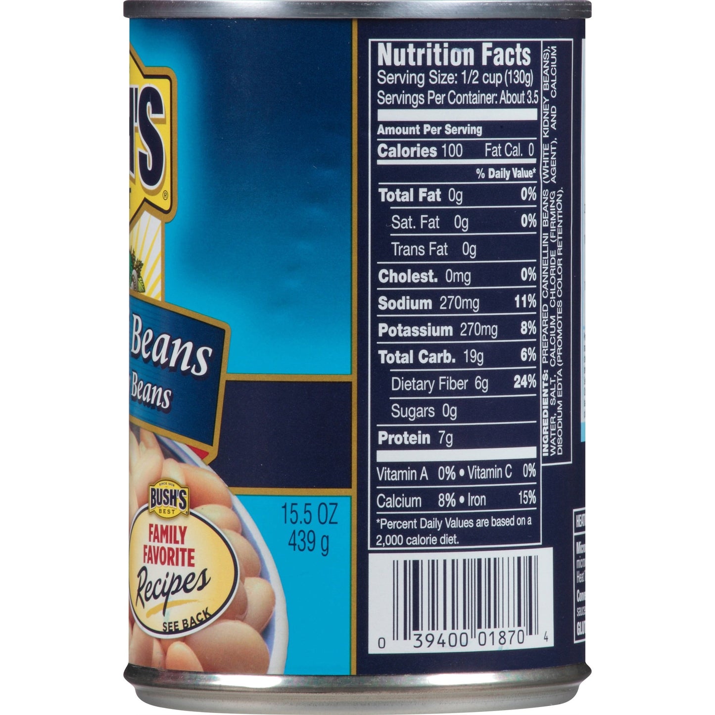 Bush'S Best 15.5 Oz Canned Cannellini Beans, Source Of Plant Based Protein And Fiber, Low Fat, Gluten Free, (Pack Of 12)