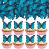 Gyufise 48Pcs Edible Butterfly Cake Decorations - Wafer Paper Butterflies & Cupcake Toppers - Blue