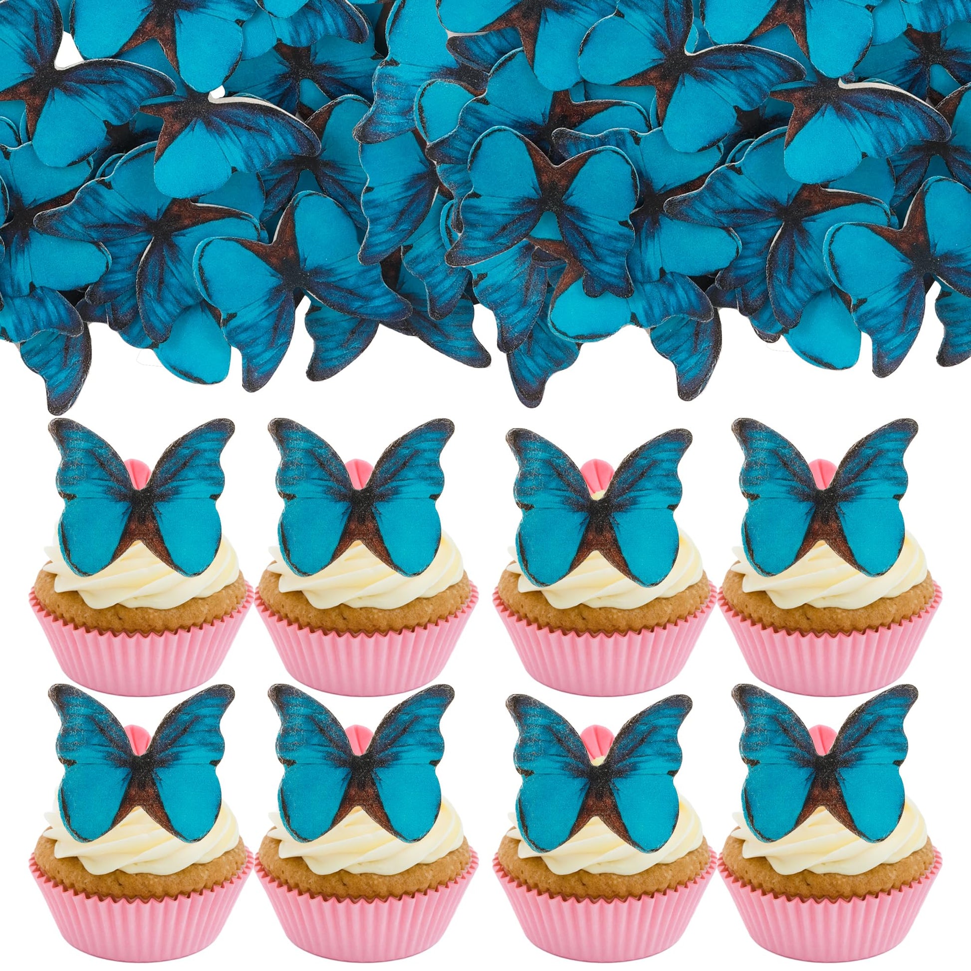 Gyufise 48Pcs Edible Butterfly Cake Decorations - Wafer Paper Butterflies & Cupcake Toppers - Blue