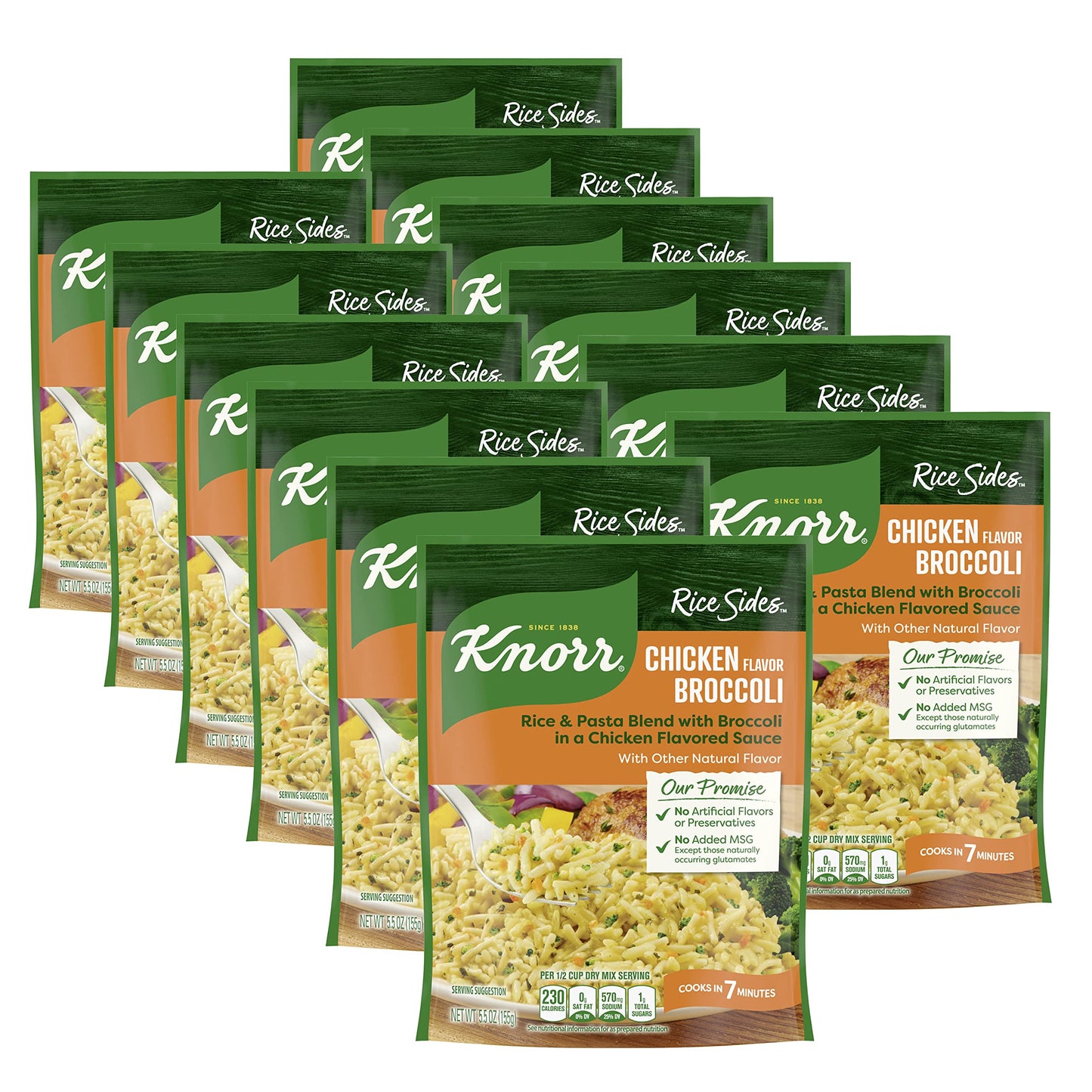 Knorr Rice Sides Chicken Broccoli Rice Dish, 5.5 Oz, Pack of 12, No Artificial Flavors, No Preservatives, No Added MSG